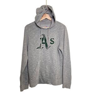 Majestic Oakland A's Hoodie Sweatshirt Men's Small Gray Distressed Graphic Print